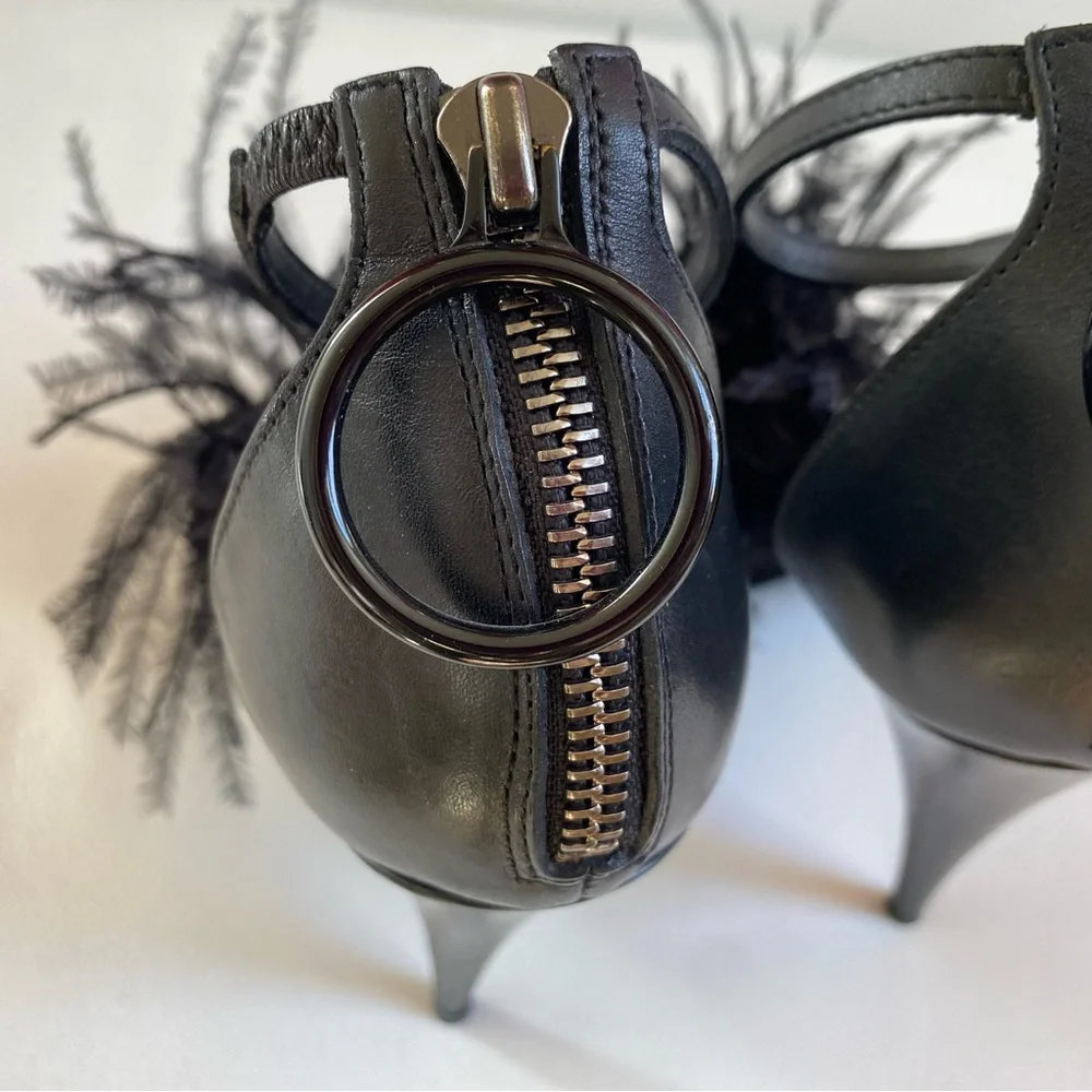 GIVENCHY Runaway Black Feathers Ankle Straps Heel sandals SZ 6/36 - Picture 10 of 13
